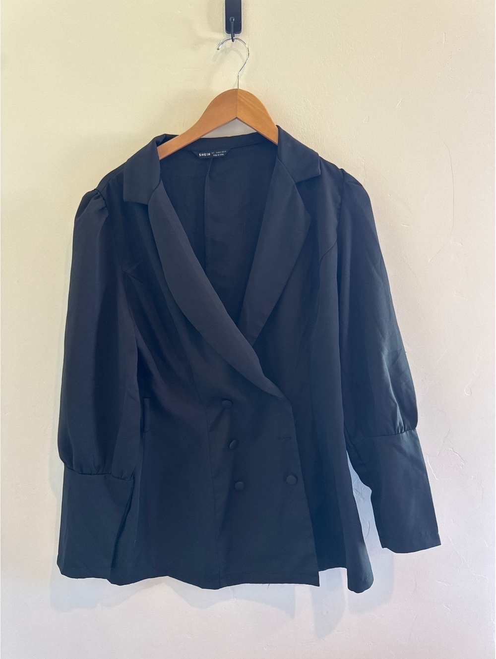 SHEIN Black Double Breasted Blazer Size Large Puff Sleeve Long Cuff